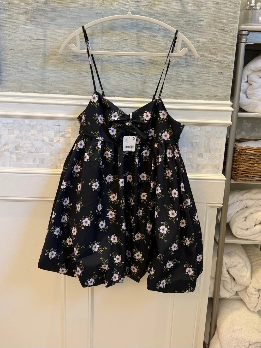 NWT new small free people a bubble mini dress black floral spaghetti straps